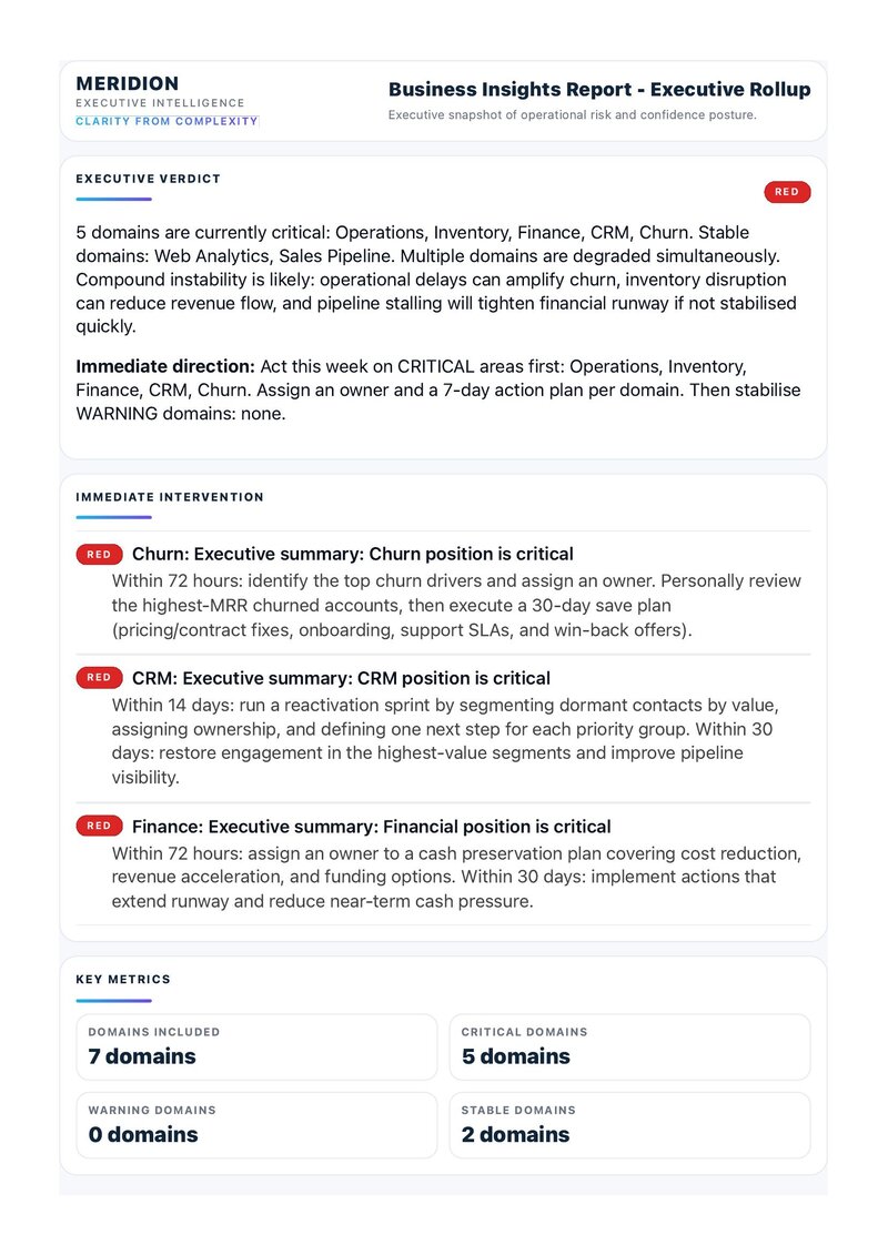 Meridion AXIS Executive Report — stability classification across business domains